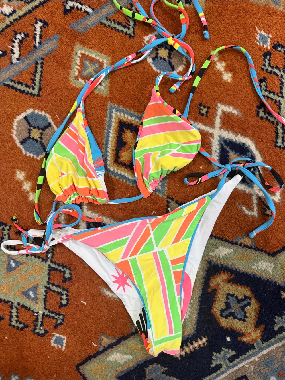 Maaji Reversible string bikini Neon Multi-Color Stripe Tie Set